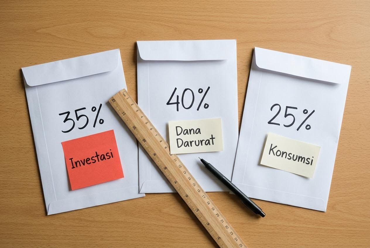 Folder berlabel proporsi dana sebagai ilustrasi alokasi aset