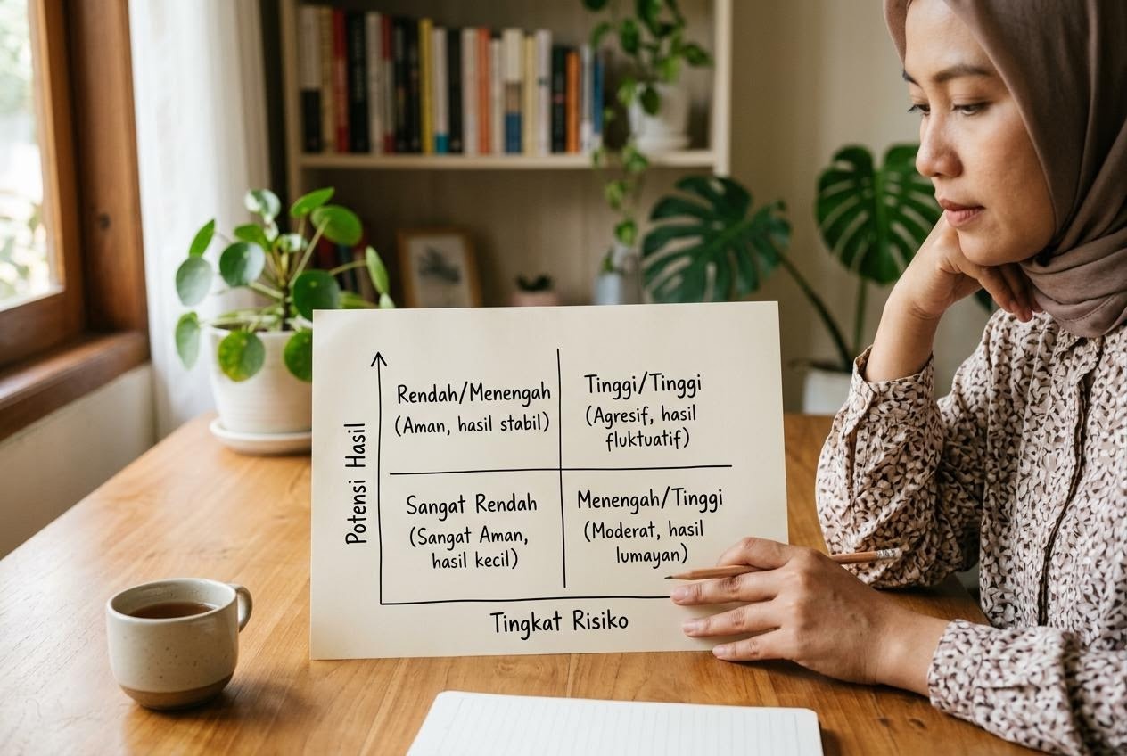 Matriks risiko investasi dalam diagram kertas belajar
